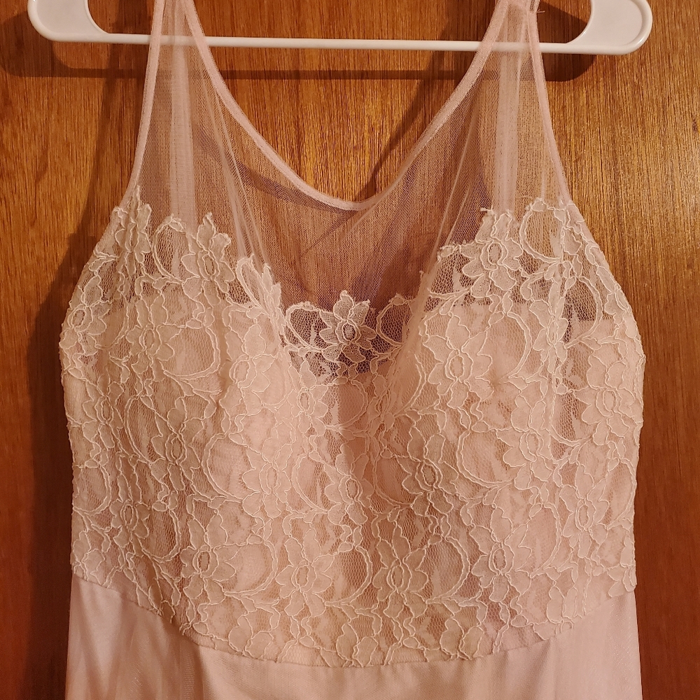 Blush pink lace and tulle gown